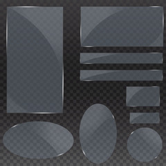 Set of glass plates. Vector glass banners on a transparent background.transparency.for publicity.
