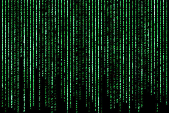 Hacker concept. computer character codes.Green text on black background.