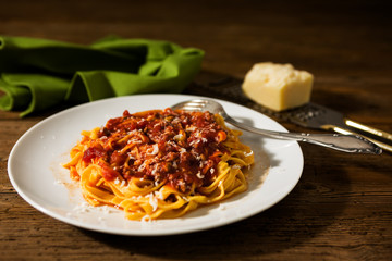 Tagliatelle pasta with bolognese ragu