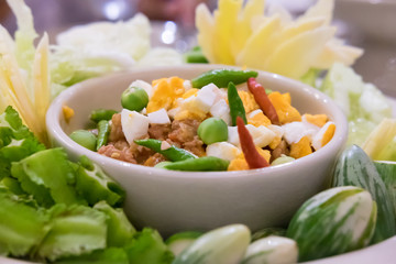 Chilli dip with pork and egg yolk, Thai cuisine