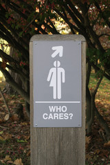 Gender neutral restroom sign that says, WHO CARES?
