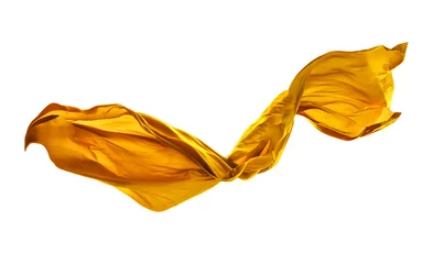 Photo sur Plexiglas Poussière Tissu jaune élégant et lisse sur fond blanc