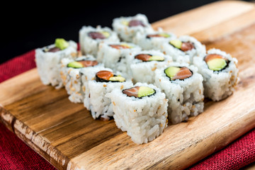 Japanese food Sushi Roll Maki of Salmon and avocado