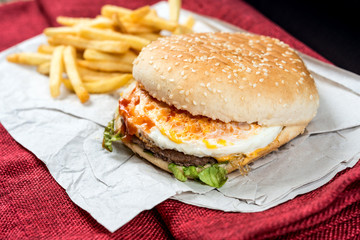 Cheese burger - American cheese burger with Golden French fries