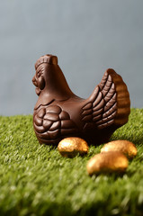 Easter chocolate eggs and hen