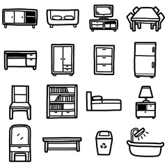  objects, icons set / cartoon vector and illustration, hand drawn style, black and white, isolated on white background.