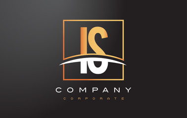 IS I S Golden Letter Logo Design with Gold Square and Swoosh.