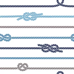 Fotobehang Seamless marine pattern with knots and rope. Vector sea illustration with rope ornament and nautical knots. © Oksana L