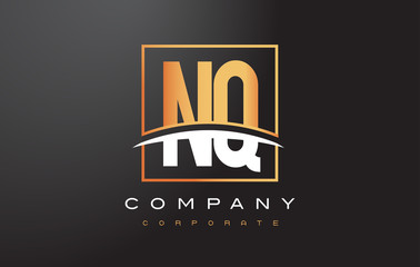 NQ N Q Golden Letter Logo Design with Gold Square and Swoosh.