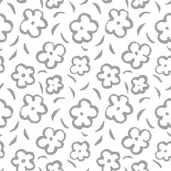 Fototapeta premium Summer seamless pattern with leaves and flowers in sketchy style.