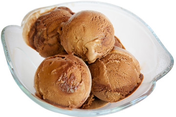 Chocolate ice cream  isolated on white background. Selective focus