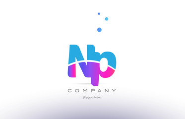 np n p  pink blue white modern alphabet letter logo icon template