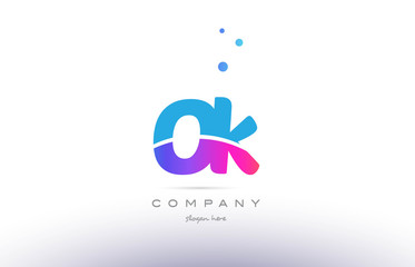 ok o k  pink blue white modern alphabet letter logo icon template