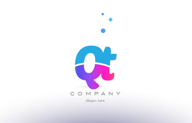 qt q t  pink blue white modern alphabet letter logo icon template