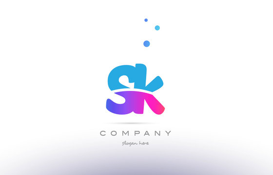sk s k  pink blue white modern alphabet letter logo icon template