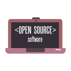 Isolated laptop with the text open source software written on its screen