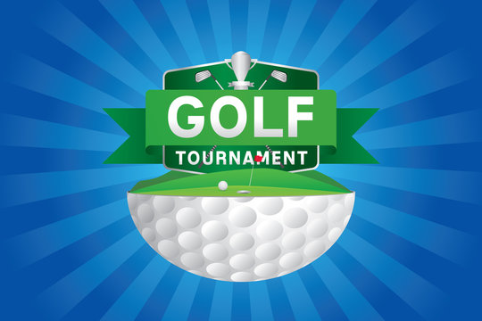 Vector Of Golf Tournament With Green Golf Field Background.