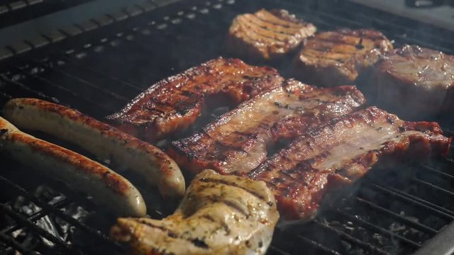 Barbecue meat on a grill