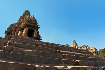 The old stairs leading to the doors of the temple in Khajuraho.