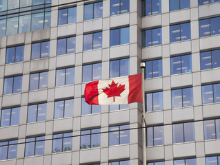 Canadian flag in city centre