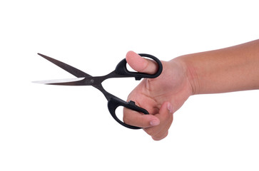 Hands with Scissors on white background