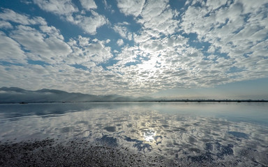 Inle Lake with clouds reflection