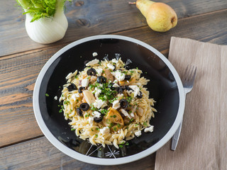 Delicious pasta noodles with fennel and pear