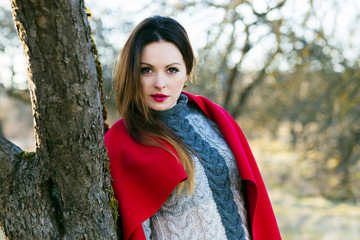 Meditation the outdoors, fashionable woman on walk