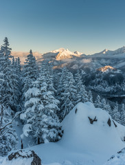 Tatra mountains winter landscape, tourist trail in snow, Poland