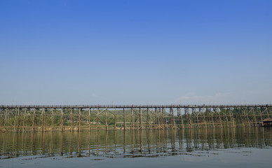 Longest wooden bridge in Thailand, at Sangkhlaburi, Kanchanaburi