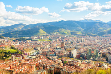 Fototapeta na wymiar panoramic views to Bilbao city on sunny day, Spain