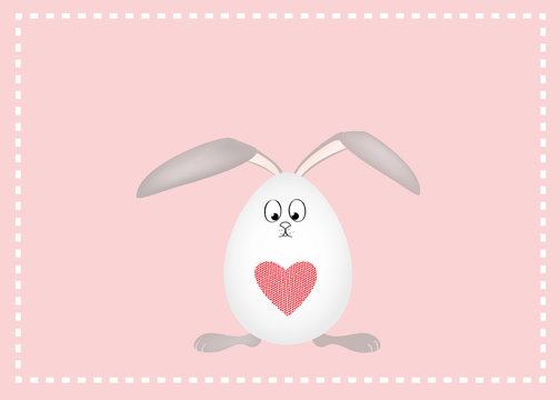 Happy easter. Rabbit with ears. Egg with a heart. Greeting card for the holiday. Free space for text