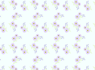  pattern of small abstract pink and purple flowers on a delicate blue background for textiles, Wallpaper