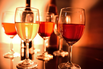 Colorful wine glass with wine in a bar