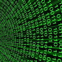 Abstract green binary code. Vector line 3d background of information technologies