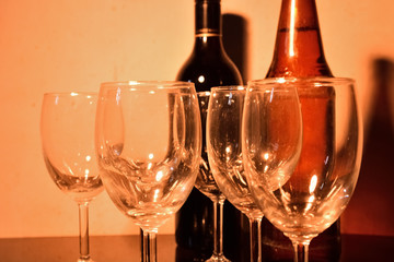 Colorful wine glass with wine in a bar