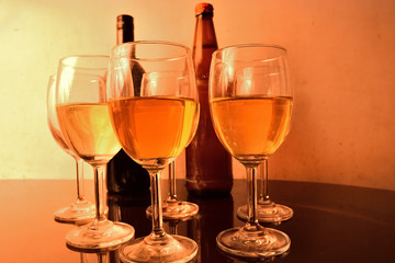 Colorful wine glass with wine in a bar