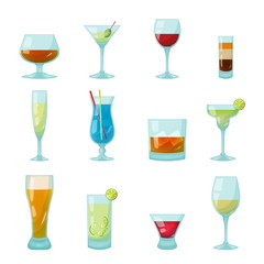 bar glasses with drinks and coctails inside