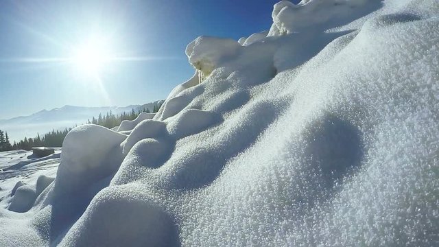 Snow snowdrifts in mountain village