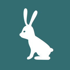 White rabbit icon on the blue background.