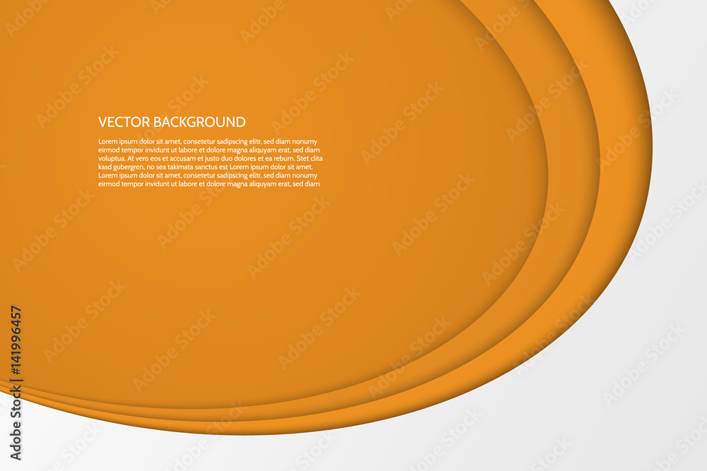 Poster vector modern simple oval orange and white background with paper effect. 3d ovals with soft shadows.