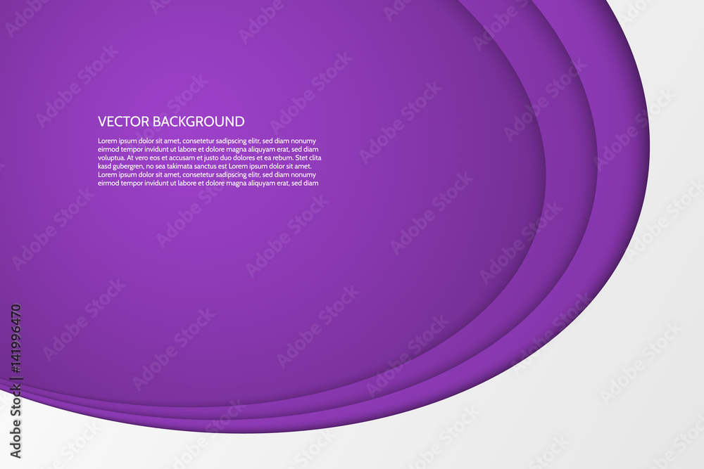 Poster vector modern simple oval purple and white background with paper effect. 3d ovals with soft shadows.