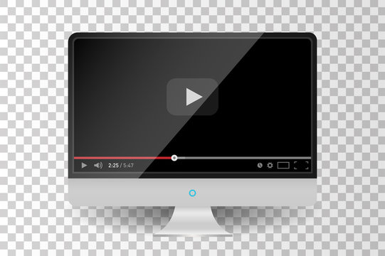 Realistic metallic modern TV monitor isolated. Video player template. Vector illustration