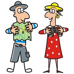 man and lady, tourist, vector illustration