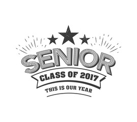 black colored senior class of 2017 text sign with the stars vector illustration