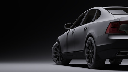 Fototapeta na wymiar Car wrapped in black matte film. 3d rendering