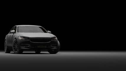 Car wrapped in black matte film. 3d rendering