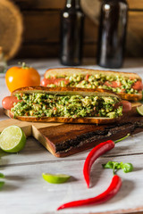 French sandwich with sausage and mix vegetables filling