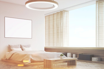 Corner of a bedroom with a bench, toned