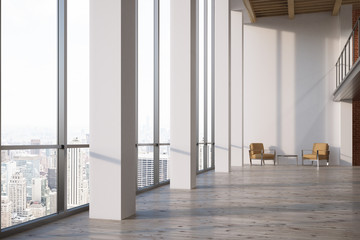 Empty office with panoramic window, side